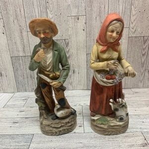 Homeco Old Man with Goose and Old Woman with Dog Figures Porcelain 1417